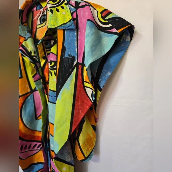Live 4 Truth Abstract Art Button-Down, Picasso-Inspired Face Print Blouse - Picture 3 of 10